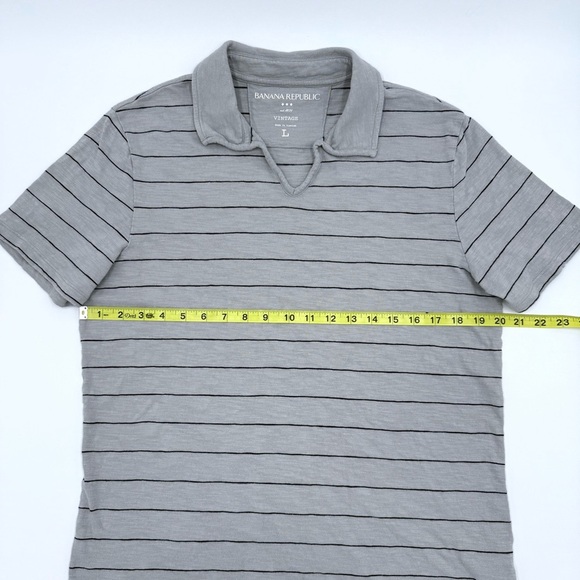 Banana Republic Men’s Vintage Slub Cotton Grey w/ Navy Stripes Polo Shirt Large - Picture 6 of 8